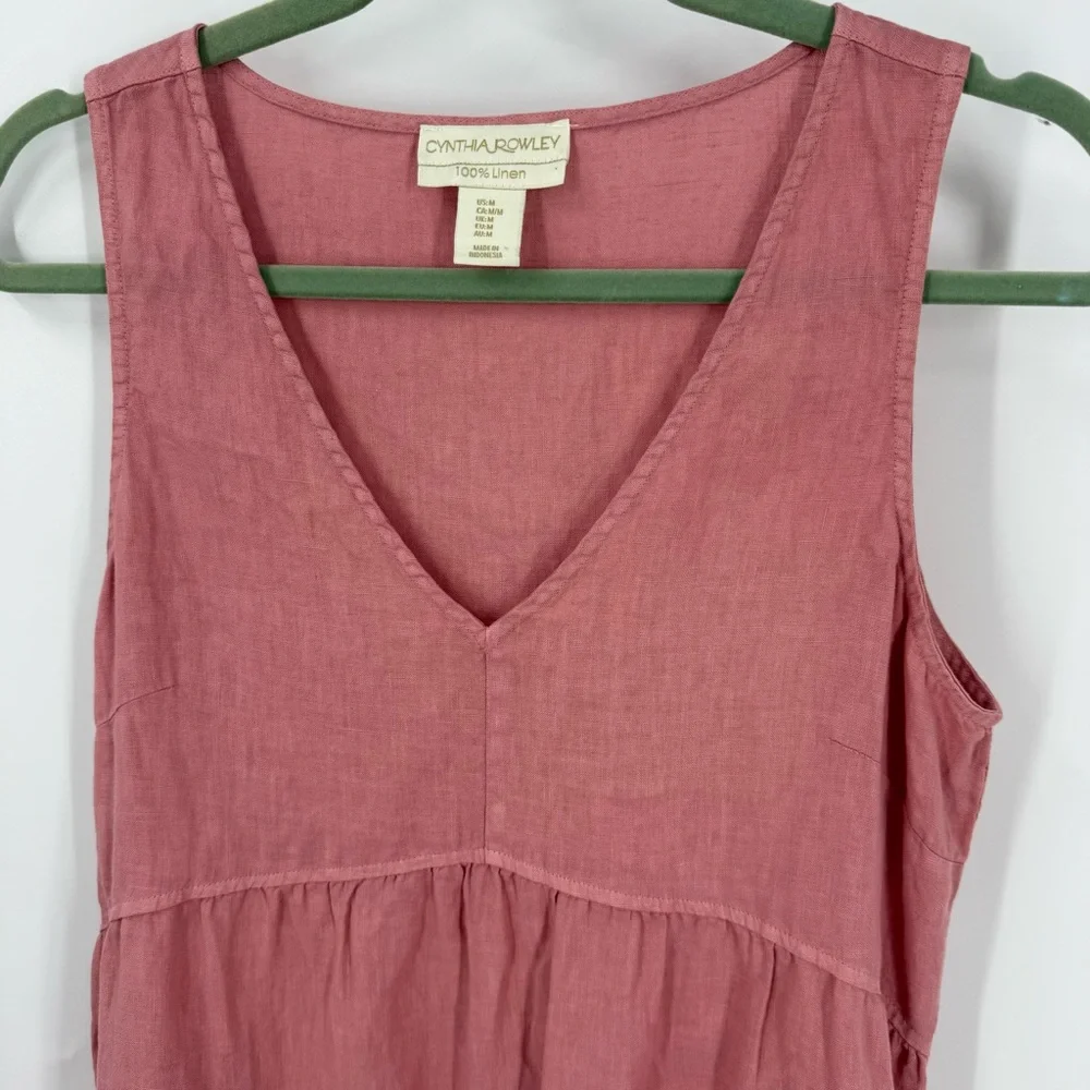 Cynthia Rowley dusty Rose Pink Linen v-neck relaxed fit mini dress M - Picture 4 of 8